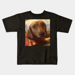 Treacle the dachshund all wrapped up. Kids T-Shirt